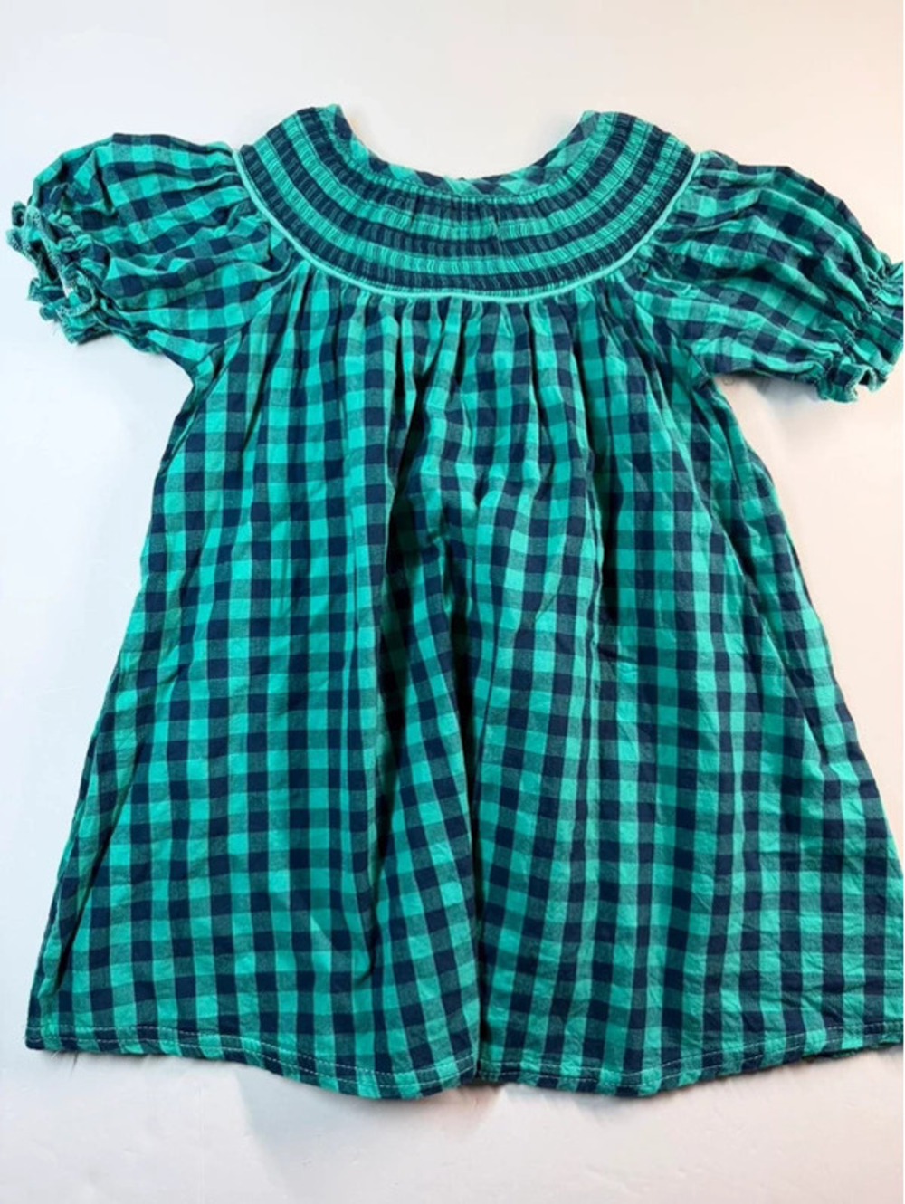 Abby & Evie Toddler Girls Teal Navy Gingham Smocked Dress Size 3T
